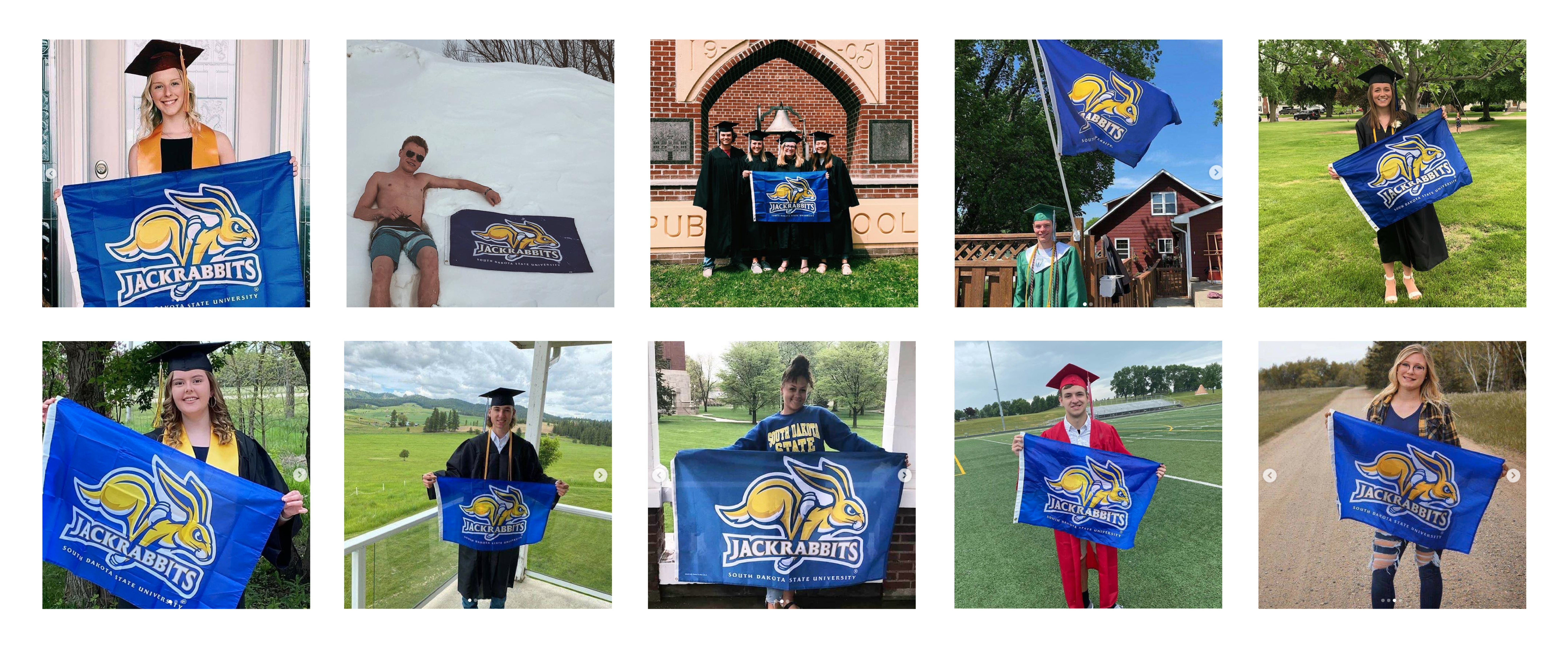Collage photos of students holding SDSU flags